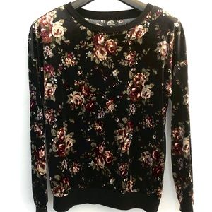 Floral long sleeve crushed velvet texture sweater